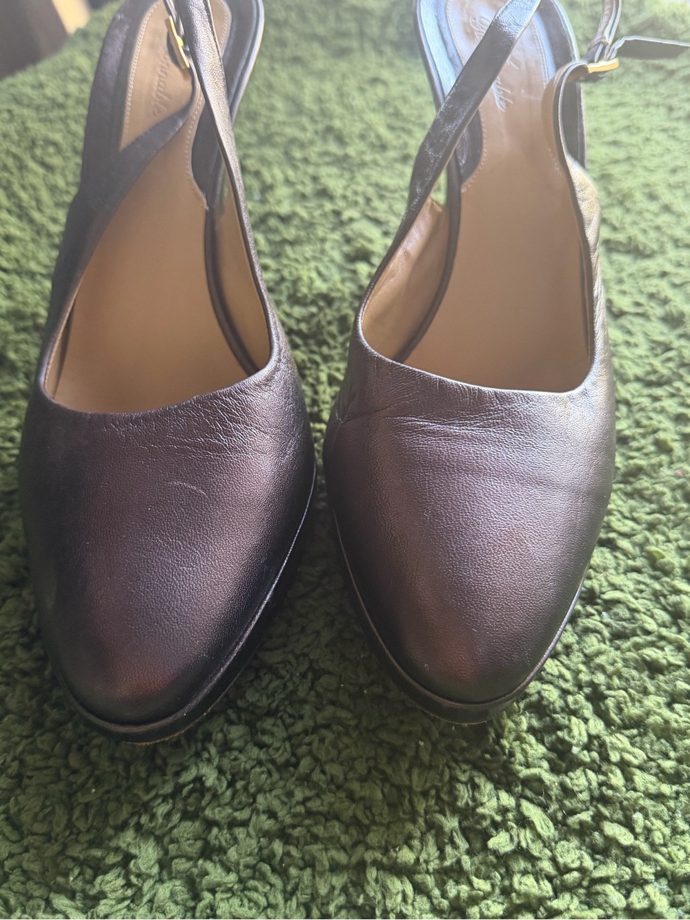 Faconnable Dark Brown Leather Slingback Pumps